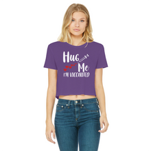 Load image into Gallery viewer, Hug Me I'm Vaccinated Classic Women's Cropped Raw Edge T-Shirt