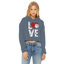 Load image into Gallery viewer, Love Dog Ladies Cropped Raw Edge Hoodie