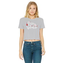 Load image into Gallery viewer, Pizza is My Valentine Classic Women's Cropped Raw Edge T-Shirt