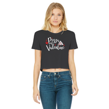 Load image into Gallery viewer, Pizza is My Valentine Classic Women's Cropped Raw Edge T-Shirt