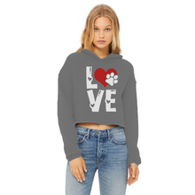 Load image into Gallery viewer, Love Dog Ladies Cropped Raw Edge Hoodie