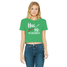 Load image into Gallery viewer, Hug Me I'm Vaccinated Classic Women's Cropped Raw Edge T-Shirt