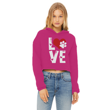 Load image into Gallery viewer, Love Dog Ladies Cropped Raw Edge Hoodie