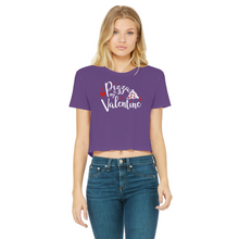 Load image into Gallery viewer, Pizza is My Valentine Classic Women's Cropped Raw Edge T-Shirt