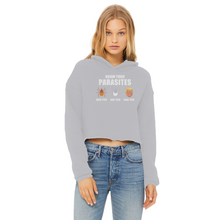 Load image into Gallery viewer, Trump Parasite Ladies Cropped Raw Edge Hoodie