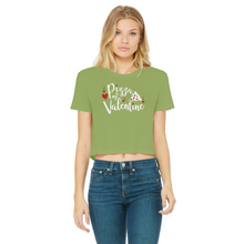 Load image into Gallery viewer, Pizza is My Valentine Classic Women's Cropped Raw Edge T-Shirt