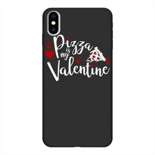 Load image into Gallery viewer, Pizza is My Valentine Back Printed Black Soft Phone Case