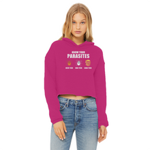 Load image into Gallery viewer, Trump Parasite Ladies Cropped Raw Edge Hoodie