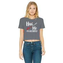 Load image into Gallery viewer, Hug Me I'm Vaccinated Classic Women's Cropped Raw Edge T-Shirt