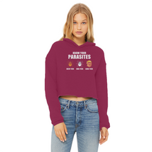 Load image into Gallery viewer, Trump Parasite Ladies Cropped Raw Edge Hoodie