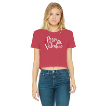 Load image into Gallery viewer, Pizza is My Valentine Classic Women's Cropped Raw Edge T-Shirt