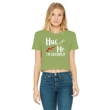 Load image into Gallery viewer, Hug Me I'm Vaccinated Classic Women's Cropped Raw Edge T-Shirt