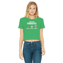 Load image into Gallery viewer, Trump Parasite Classic Women's Cropped Raw Edge T-Shirt