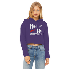 Load image into Gallery viewer, Hug Me I&#39;m Vaccinated Ladies Cropped Raw Edge Hoodie
