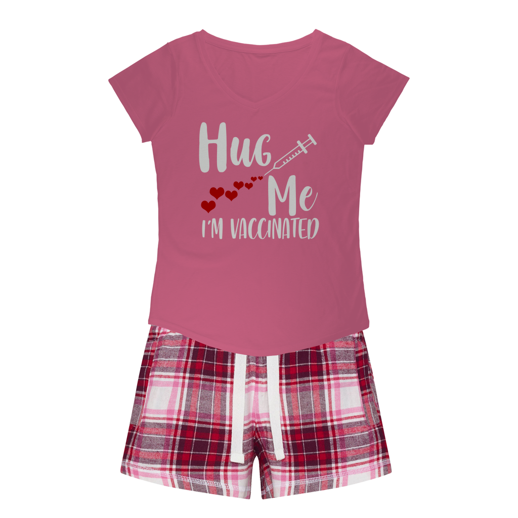 Hug Me I'm Vaccinated Girls Sleepy Tee and Flannel Short