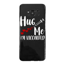 Load image into Gallery viewer, Hug Me I&#39;m Vaccinated Back Printed Black Soft Phone Case
