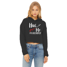 Load image into Gallery viewer, Hug Me I&#39;m Vaccinated Ladies Cropped Raw Edge Hoodie
