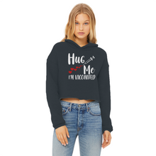 Load image into Gallery viewer, Hug Me I&#39;m Vaccinated Ladies Cropped Raw Edge Hoodie

