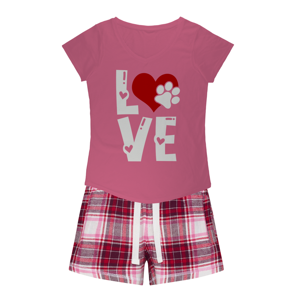 Love Dog Girls Sleepy Tee and Flannel Short