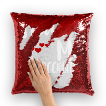 Load image into Gallery viewer, Hug Me I&#39;m Vaccinated Sequin Cushion Cover
