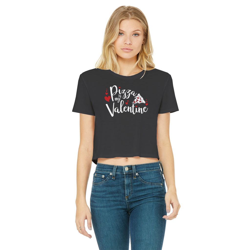 Pizza is My Valentine Classic Women's Cropped Raw Edge T-Shirt