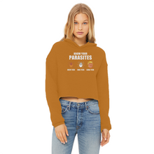 Load image into Gallery viewer, Trump Parasite Ladies Cropped Raw Edge Hoodie
