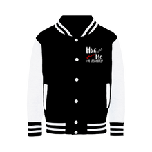 Load image into Gallery viewer, Hug Me I&#39;m Vaccinated Varsity Jacket
