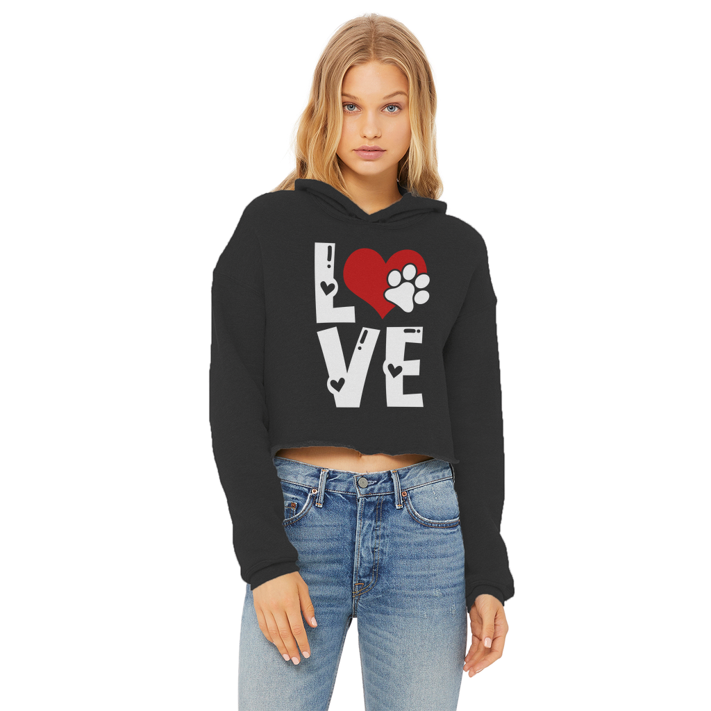 Love Dog Ladies Cropped Raw Edge Hoodie