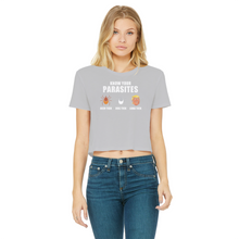 Load image into Gallery viewer, Trump Parasite Classic Women&#39;s Cropped Raw Edge T-Shirt
