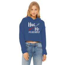 Load image into Gallery viewer, Hug Me I&#39;m Vaccinated Ladies Cropped Raw Edge Hoodie
