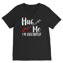 Load image into Gallery viewer, Hug Me I&#39;m Vaccinated Premium V-Neck T-Shirt
