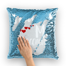 Load image into Gallery viewer, Hug Me I&#39;m Vaccinated Sequin Cushion Cover
