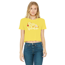 Load image into Gallery viewer, Pizza is My Valentine Classic Women&#39;s Cropped Raw Edge T-Shirt
