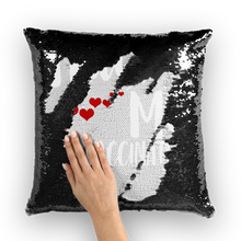 Load image into Gallery viewer, Hug Me I&#39;m Vaccinated Sequin Cushion Cover
