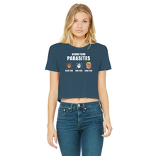 Load image into Gallery viewer, Trump Parasite Classic Women&#39;s Cropped Raw Edge T-Shirt
