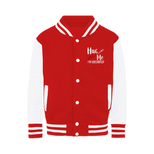 Load image into Gallery viewer, Hug Me I&#39;m Vaccinated Varsity Jacket
