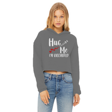 Load image into Gallery viewer, Hug Me I&#39;m Vaccinated Ladies Cropped Raw Edge Hoodie
