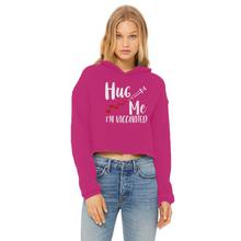 Load image into Gallery viewer, Hug Me I&#39;m Vaccinated Ladies Cropped Raw Edge Hoodie
